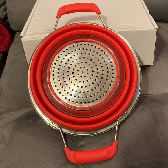 Sharper Image Collapsible FoodGrade Silicone Colander w/Metal Strainer VGUC-9.5" - Picture 6 of 9